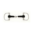 Silver metal lorina rubber d ring ring snaffle with black rubberized mouthpiece and d-shaped rings