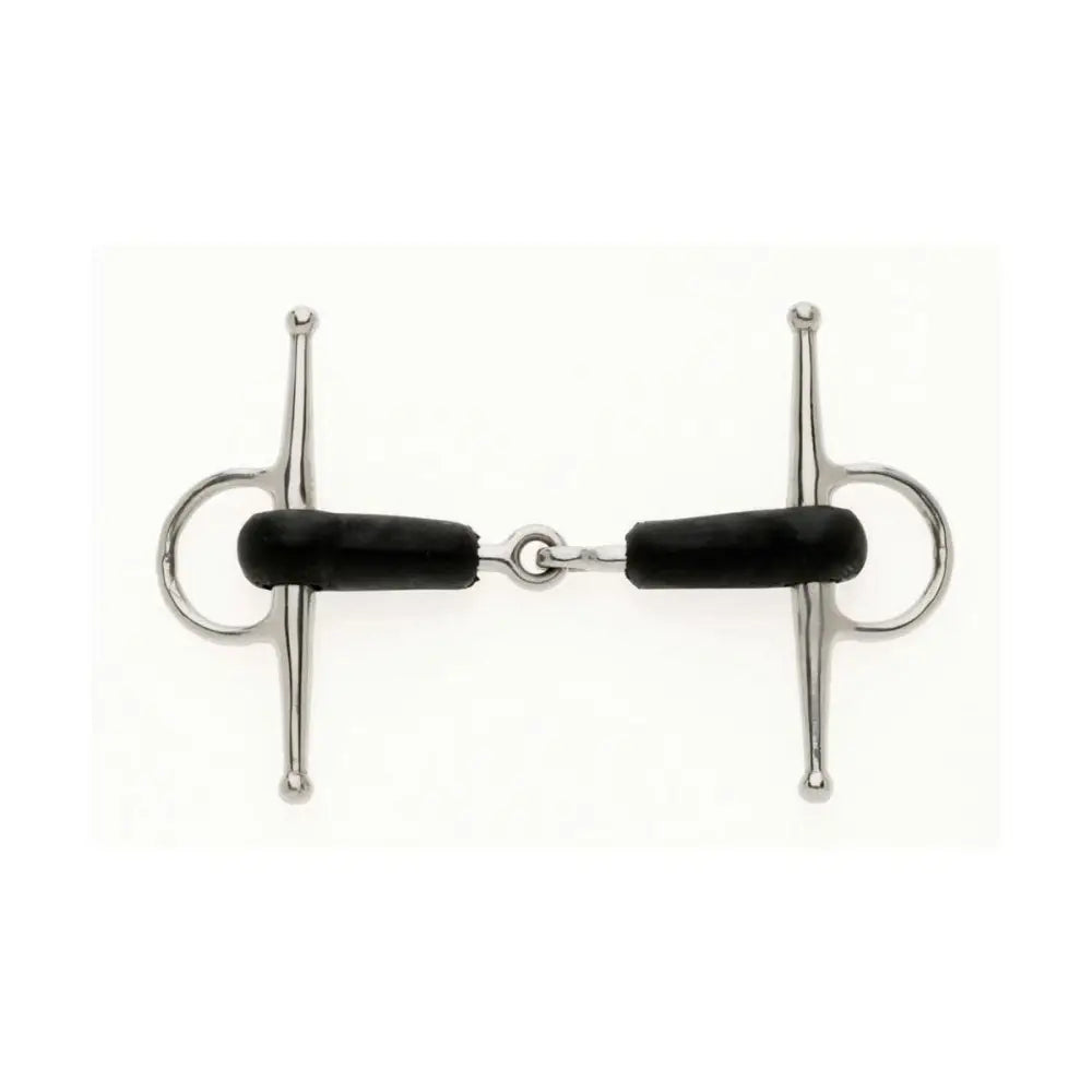 Silver lorina rubber mouth cheek jointed snaffle with black rubber mouthpiece and polished metal rings reducing poll pressure