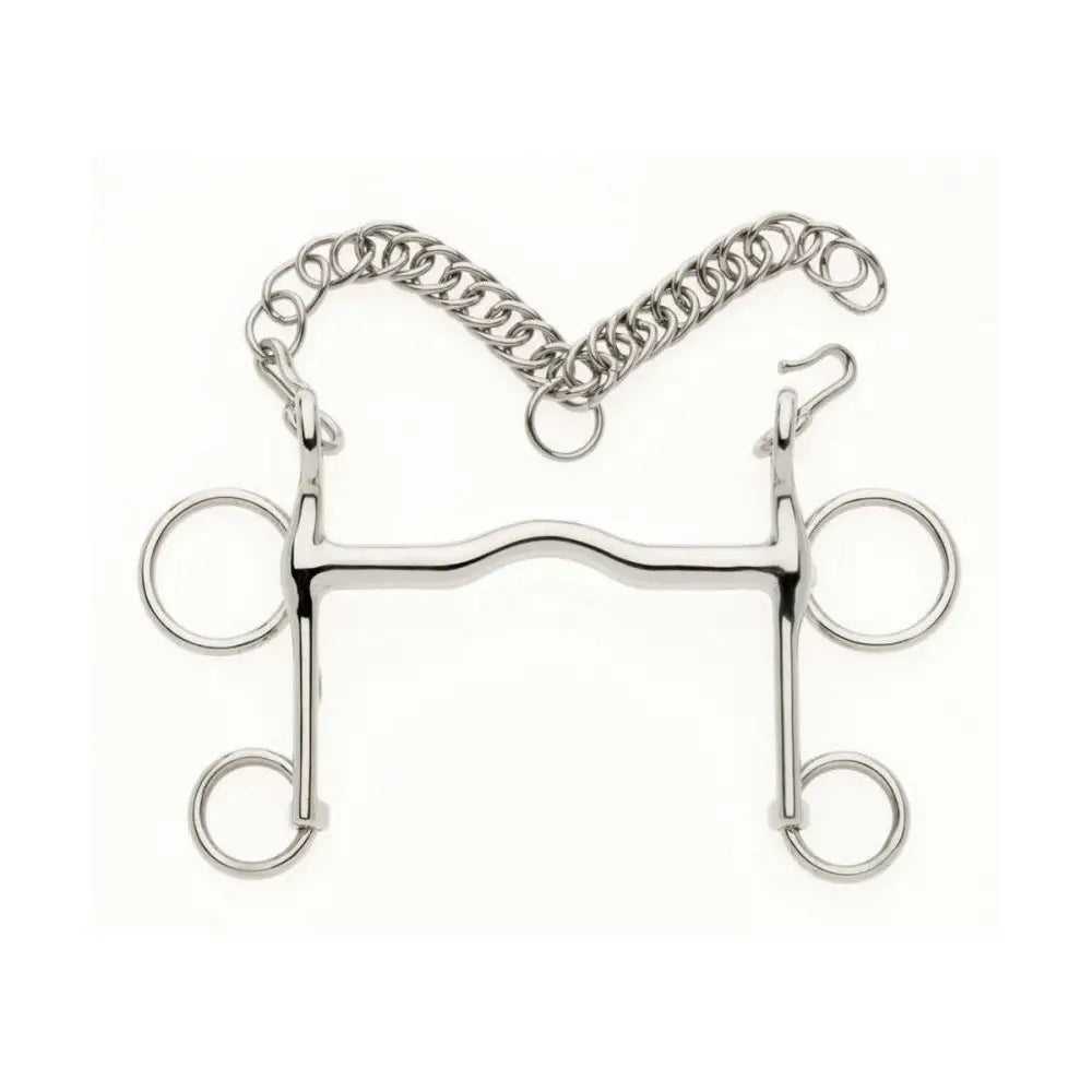Silver lorina show pelham loose ring horse bit with wavy mouthpiece and attached chain for bridle bits