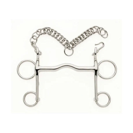 Silver lorina show pelham loose ring horse bit with wavy mouthpiece and attached chain for bridle bits