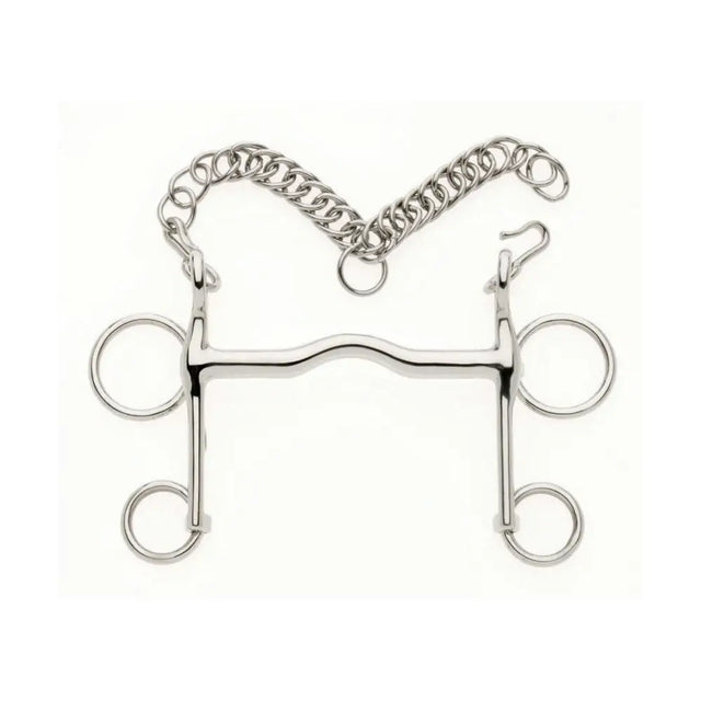 Silver lorina show pelham loose ring horse bit with wavy mouthpiece and attached chain for bridle bits