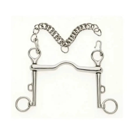 Silver metal lorina sliding cheek weymouth horse bit with curved design and attached chain for real palate pressure