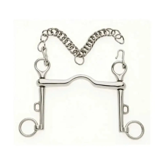 Silver metal lorina sliding cheek weymouth horse bit with curved design and attached chain for real palate pressure