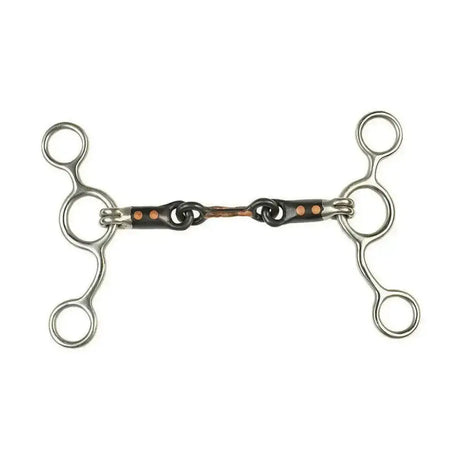 Silver-toned lorina tom thumb sweet iron link horse bit with copper bar black chain and three rings on each side