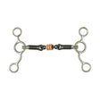 Silver-toned lorina tom thumb sweet iron roller bit with central copper chain link and three rings on each side