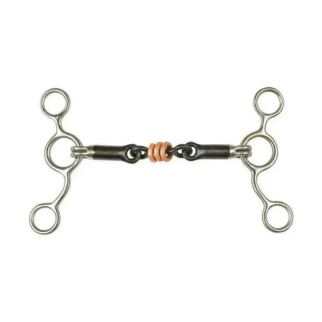 Lorina tom thumb sweet iron horse bit with silver tone, copper chain link, and sweet iron roller rings on each side