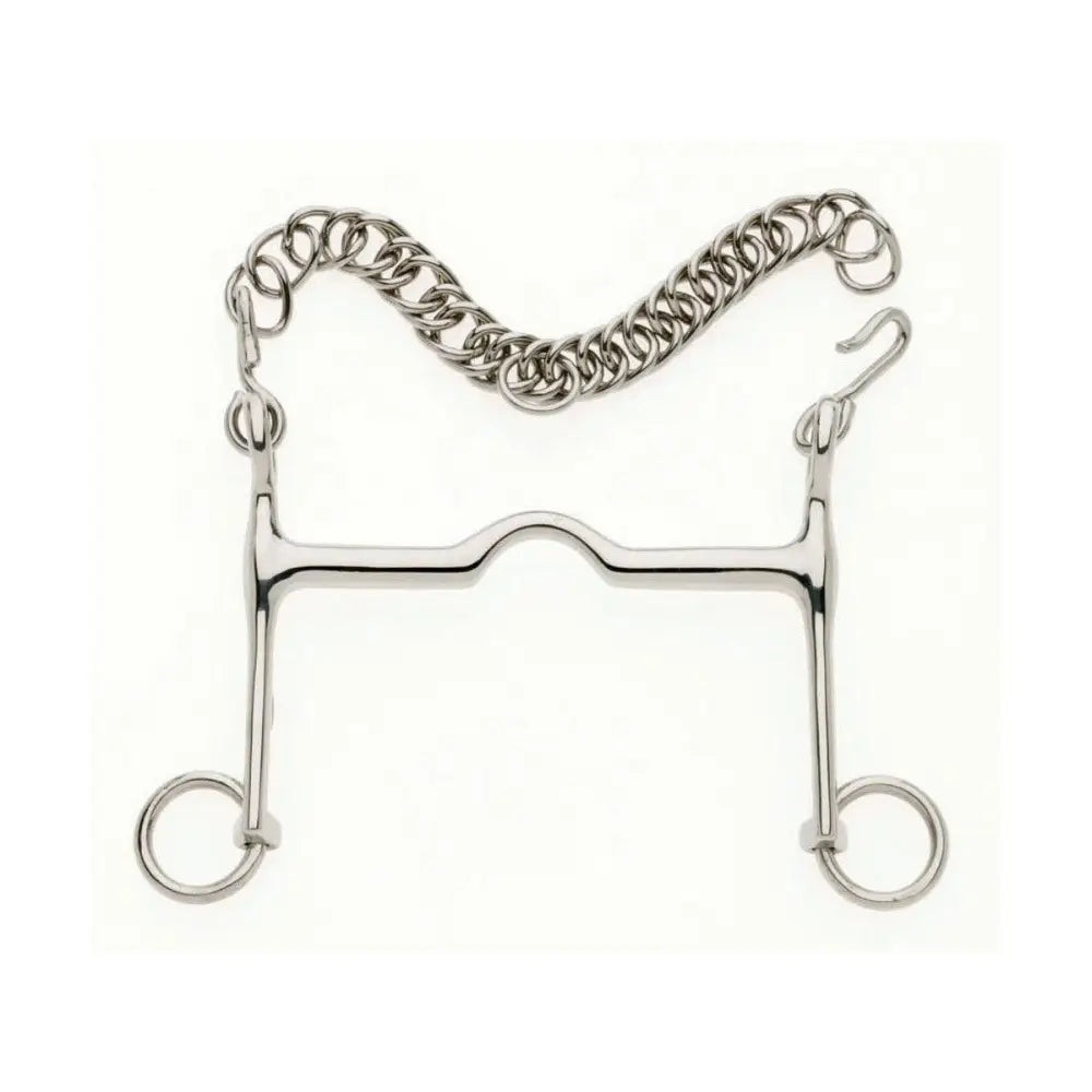 Silver metal lorina tom thumb weymouth bit with curved polished mouthpiece and chain for real palate pressure control