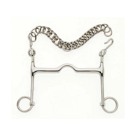 Silver metal lorina tom thumb weymouth bit with curved polished mouthpiece and chain for real palate pressure control
