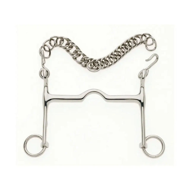 Silver metal lorina tom thumb weymouth bit with curved polished mouthpiece and chain for real palate pressure control