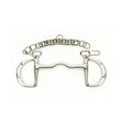 Shiny silver metal horsebit with chain attached on the lorina uttoxeter slotted kimblewick bridle bit