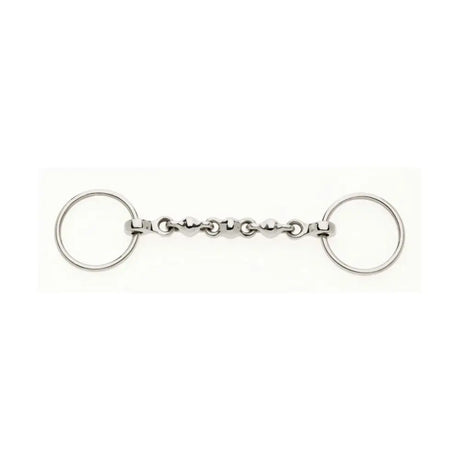 Silver metal lorina waterford loose ring snaffle with smooth polished finish and central chain link design