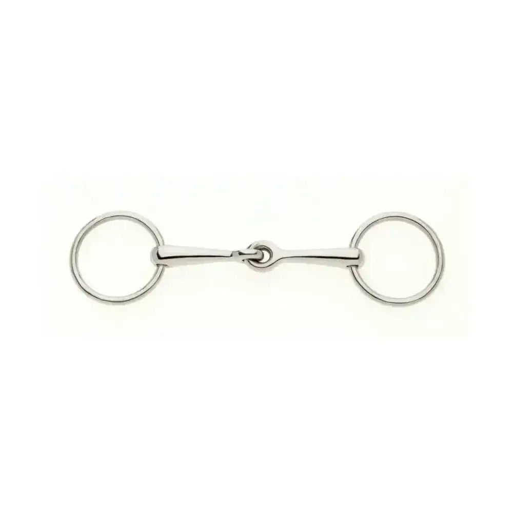 Silver lorina weymouth bradoon loose ring bit made of polished metal with two rings and a central bar design