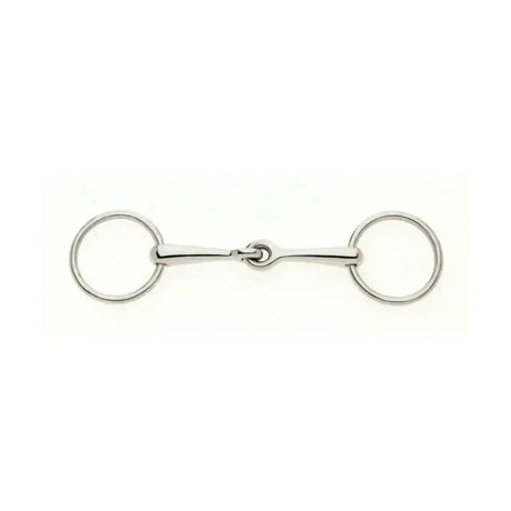 Silver lorina weymouth bradoon loose ring bit made of polished metal with two rings and a central bar design