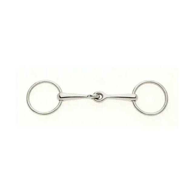 Silver lorina weymouth bradoon loose ring bit made of polished metal with two rings and a central bar design