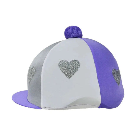 Love Heart Glitter Hat Cover by Little Rider Lilac/Silver/White One Size HY Equestrian Hat Silks Barnstaple Equestrian Supplies