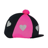 Love Heart Glitter Hat Cover by Little Rider Hot Pink/Black One Size Hat Silks