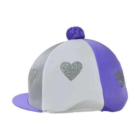 Love Heart Glitter Hat Cover by Little Rider Lilac/Silver/White One Size Hat Silks Barnstaple Equestrian Supplies