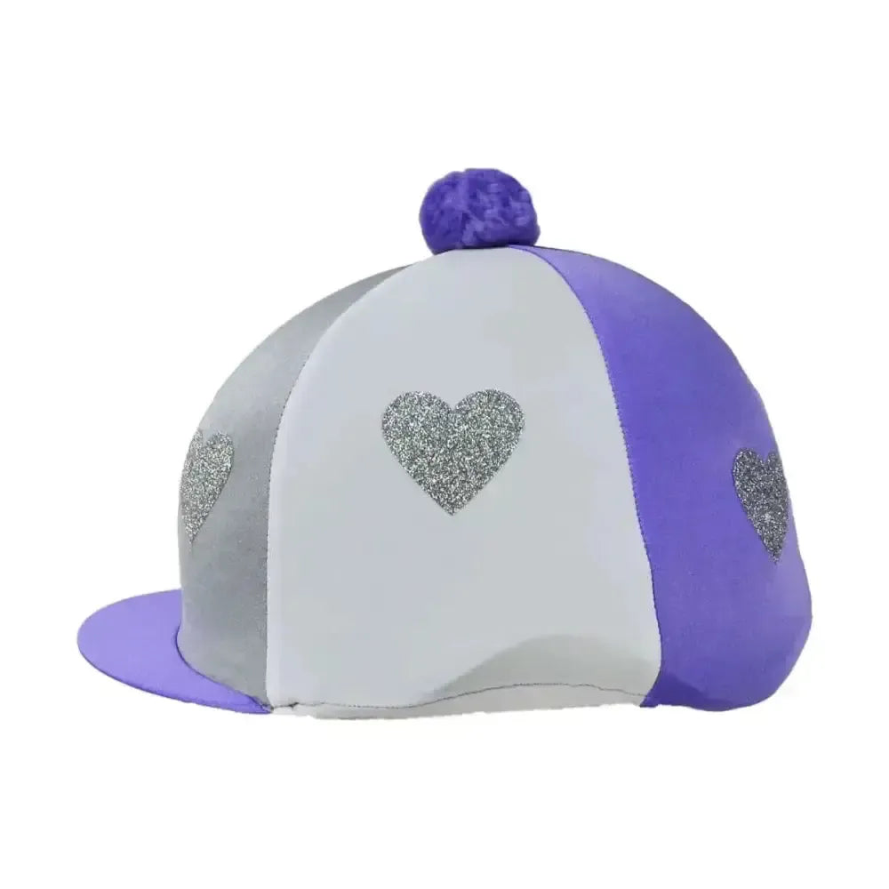 Love Heart Glitter Hat Cover by Little Rider Lilac/Silver/White One Size Hat Silks