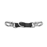Black webbing lunge coupling with silver metal swivel hooks for equestrian use with horses