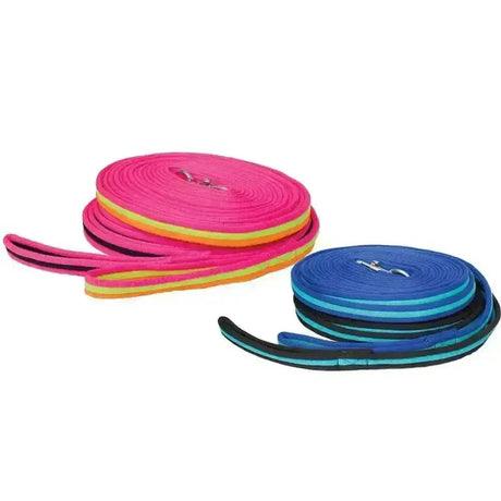 Brightly colored pink and blue lunge lines rhinegold soft feel carnival with reflective stripes and multi-layered design