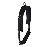 Black padded lunging training roller with soft webbing, adjustable straps, metal hardware, and central dee detail