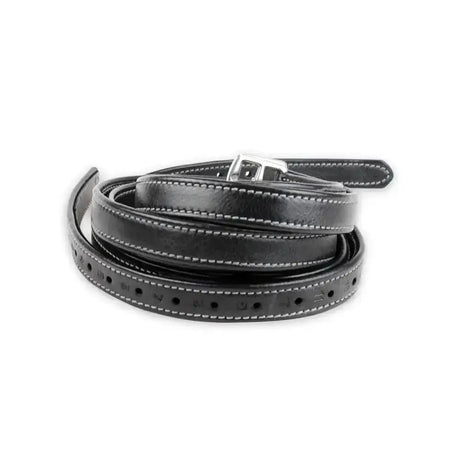 Black leather luxury stirrup leathers with silver buckle and contrast stitch luxury stirrup edges in stirrup leathers black
