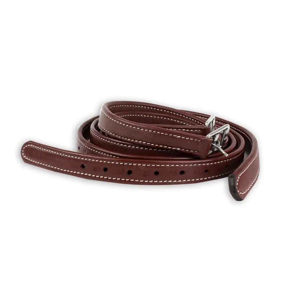 Brown leather luxury stirrup leathers chestnut with white contrast stitch and silver buckle for riding gear