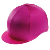 Vibrant fuchsia lycra hat cover with smooth satin finish and structured panels perfect as a stretchy colour hat cover