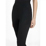 Black high-waisted lydia mesh leggings with a subtle logo on the thigh perfect for workouts or casual wear
