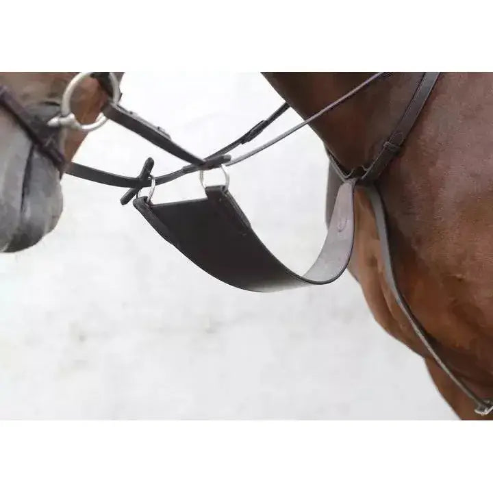 Black leather strap with metal hardware for mackey classic bib martingale horse tack accessory
