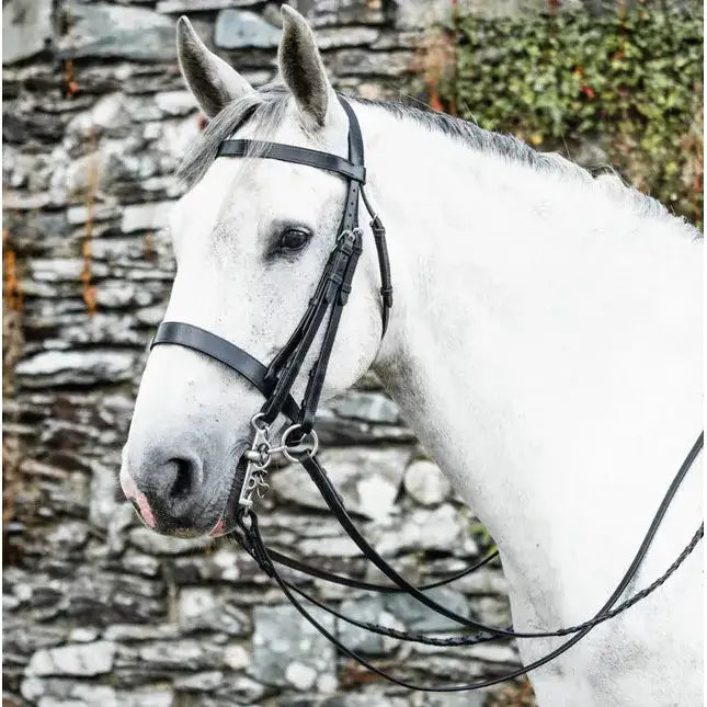 Black leather mackey classic double bridle with silver hardware carefully hand crafted from highest quality leather
