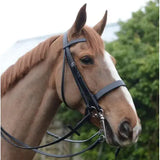 Black leather mackey classic double bridle with silver hardware carefully hand crafted from highest quality leather