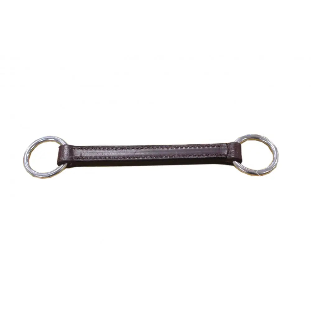 Brown leather horse bit with silver metal rings part of the mackey classic irish martingale for horses