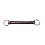 Brown leather horse bit with silver metal rings part of the mackey classic irish martingale for horses