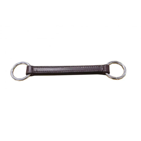 Brown leather horse bit with silver metal rings part of the mackey classic irish martingale for horses