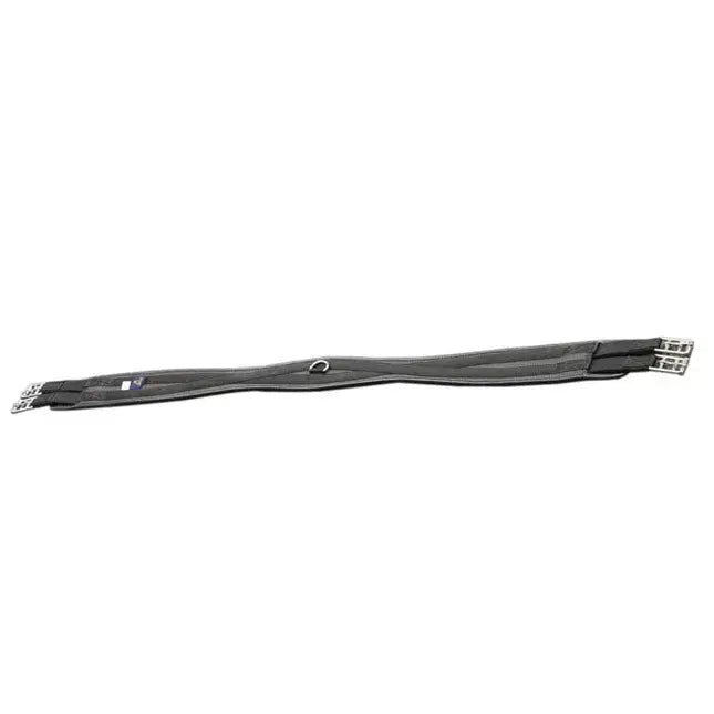Black mackey waffle atherstone girth with silver buckles and central d-ring for secure saddle fit