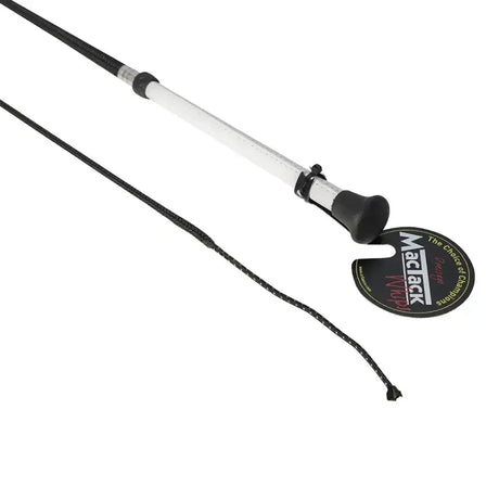 Black and silver mactack dressage whip cw26 with textured grip braided cord and black mushroom cap handle