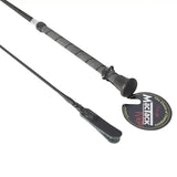 Black mactack dressage whip cw37k with easy-grip twisted rubber handle and braided cord for precise control