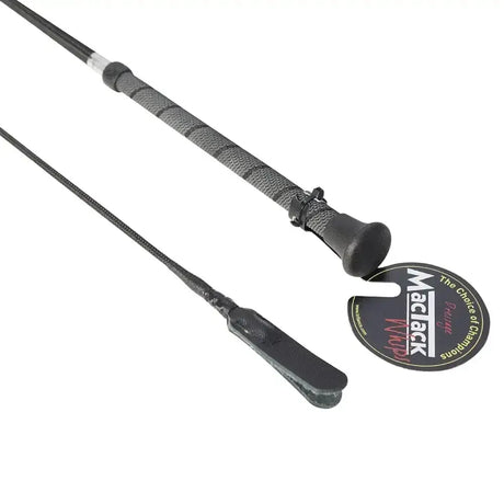 Black mactack dressage whip cw37k with easy-grip twisted rubber handle and braided cord for precise control