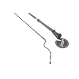 Black leather mactack dressage whip with twisted easy grip handle and branded tag for precise riding control