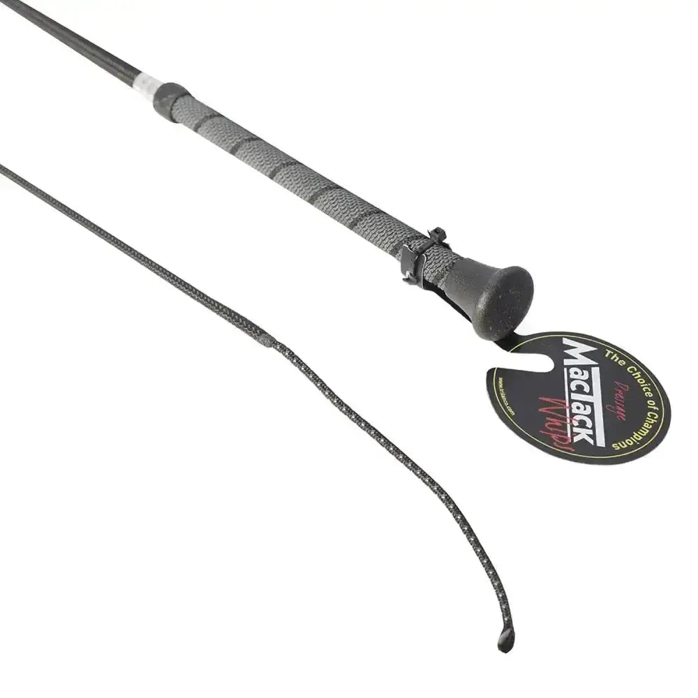 Black mactack dressage whip with twisted easy-grip handle textured grip and braided cord for riding and training
