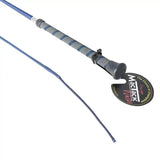 Blue and gray striped mactack dressage whip cw37 with twisted easy-grip handle and black grip for riding