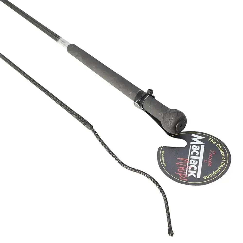 Black mactack dressage whip cw50 with fine coloured woven grip and braided cord for precise riding control