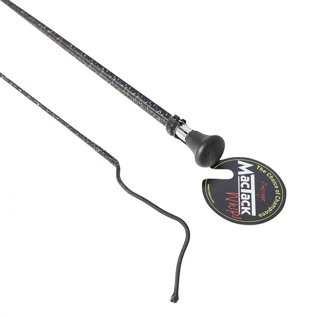 Black mactack dressage whip s114 with textured grip and coloured sparkle braided cord for dressage use