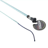 Mactack dressage whip s114 with a light blue textured grip and black handle featuring coloured sparkle braided design