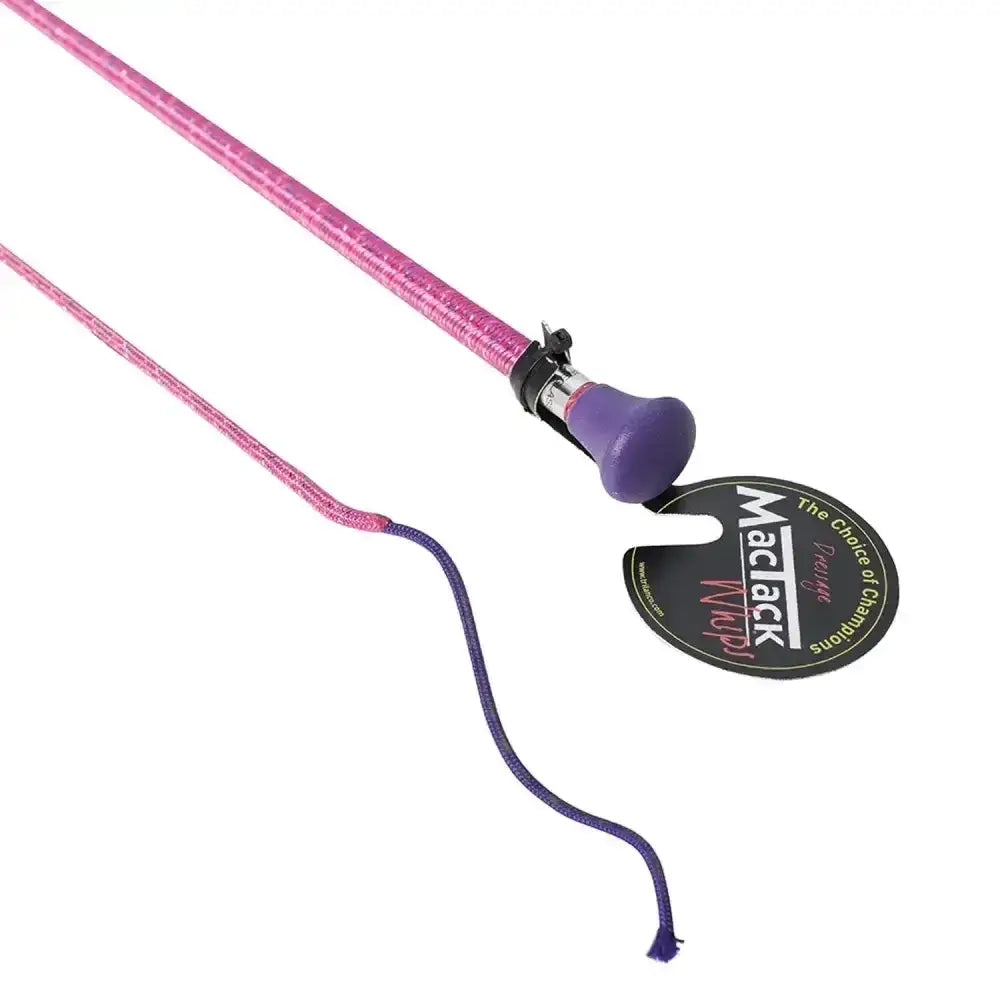 Pink and purple coloured sparkle braided mactack dressage whip s114 with textured grip and metallic clasp