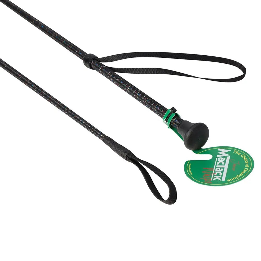 Black mactack junior riding whip cw78 with textured grip and green accent band for easy handling