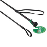 Black mactack junior riding whip cw78 with textured grip and green accent band for easy handling