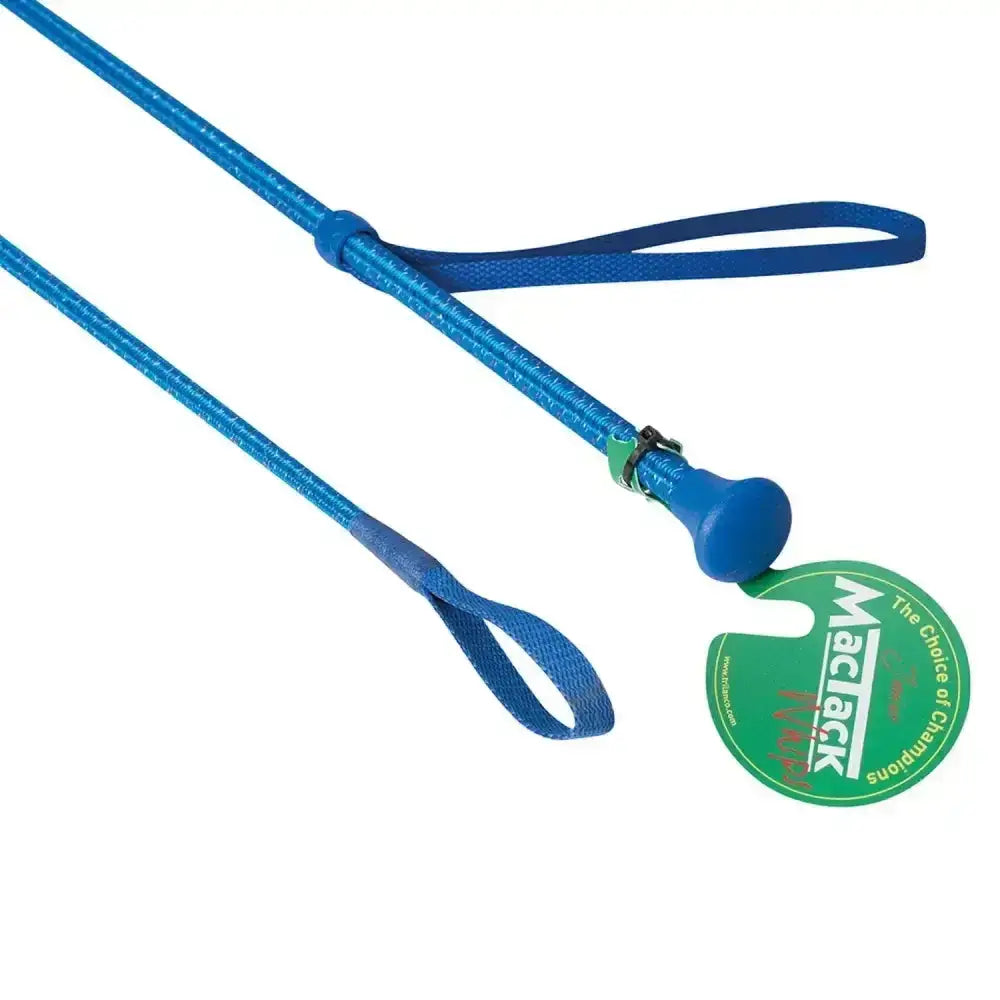 Blue mactack junior riding whip cw78 with coloured sparkle braided leather and rounded handle for easy grip