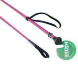 Pink coloured sparkle braided junior riding whip cw78 with black grip and green mactack brand tag